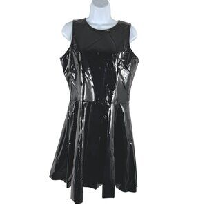 Blackmilk Faux Patent Leather Dress Large Black Sleeveless Solid Zip DR-1841